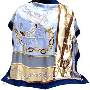 Vintage TRUSSARDI Scarf 100% Silk Satin, 35" blue beige gray brown belts(64)
